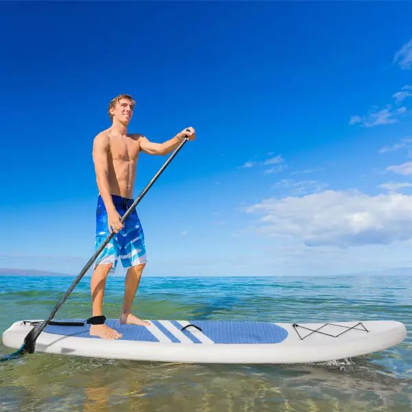 Tabla de Paddle Surf Hinchable con Remo Ajustable Almohadilla Antideslizante y Accesorios Completos Carga Máx. 120 kg 305x80x15 cm Azul Blanco