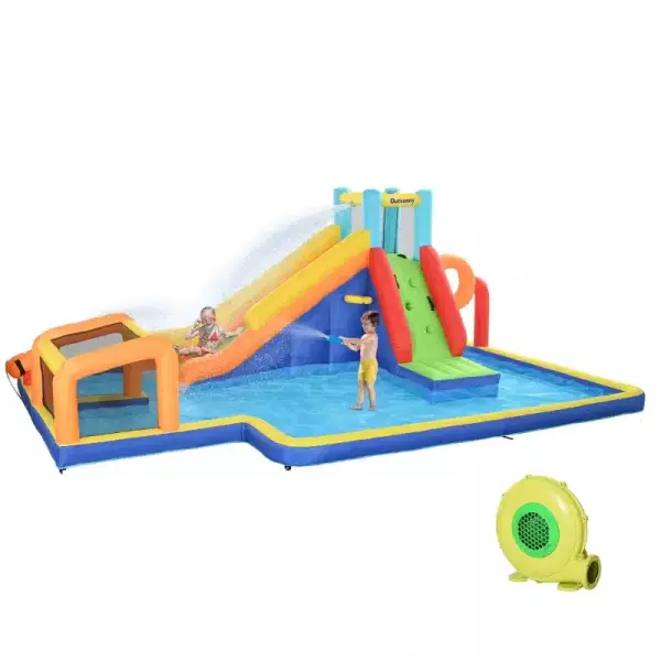 Castillo Hinchable para Niños 3-8 Años con Tobogán, Pared, Portería y Canasta, en Tela Oxford, 590x460x220 cm