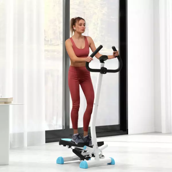 Máquina de Steps Mini Stepper para Fitness en Casa con Pantalla LCD y Pedales Antideslizantes 55x44x108cm Blanco y Azul