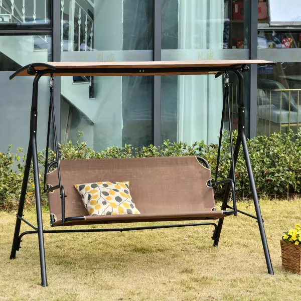 Columpio de Jardín de 2 Plazas Silla Balancín con Parasol Techo Ajustable en Ángulo Terraza Balcón Exterior Carga 200 kg 172x110x155 cm Marrón