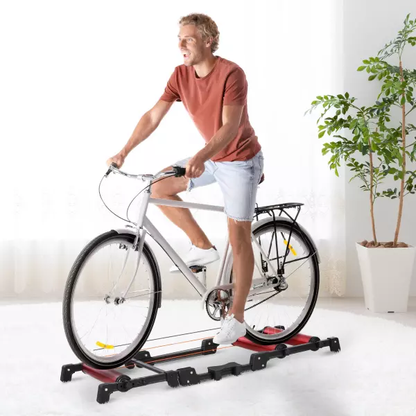 Rodillo de Entrenador de Bicicleta Plegable Ajustable 146x55x10,5cm Rojo y Negro