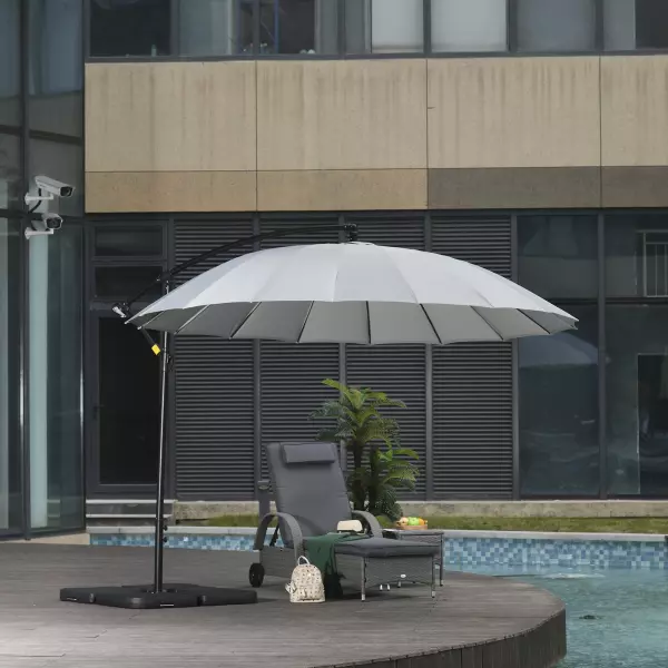 Sombrilla Ø300 cm Parasol de Jardín con Manivela Manual 18 Costillas y Ángulo Ajustable del Techo Base Cruzada Gris