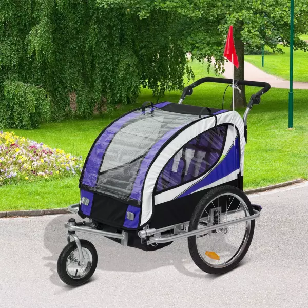 2 en 1 Remolque Infantil para Bicicleta de 2 Plazas Convertible en Carro de Paseo con Rueda Delantera Giratoria 360° Color Violeta
