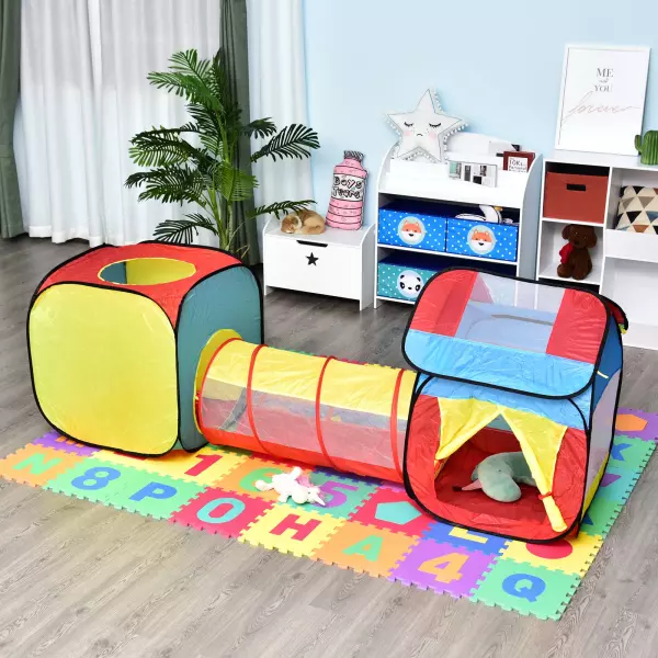 3 en 1 Tienda De Campaña 1 Túnel Con 2 Carpas Zona Infantil Pop-Up Para Exterior y Interior Poliéster Más de 3 años
