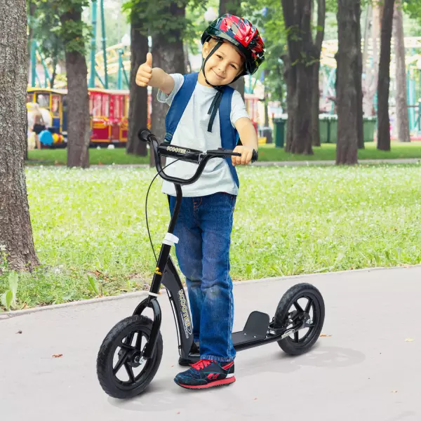 Patinete Scooter 2 Ruedas Manillar Ajustable Negro 120x52x80-88cm con Ruedas Grandes