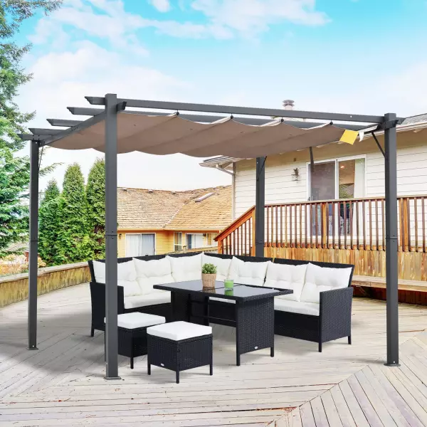 Pérgola de Aluminio Gazebo Cenador 3x3m para Jardín Patio o Terraza con Techo Retráctil Tela Poliéster Resistente a Agua y UV