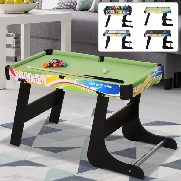 Mesa Multijuegos Mesa de Juegos Diseño 4 en 1 Futbolín Hockey Billar Ping-pong preguntar stock Sobremesa para Niños y Adultos 86,5x43,5x64 cm PLEGABLE