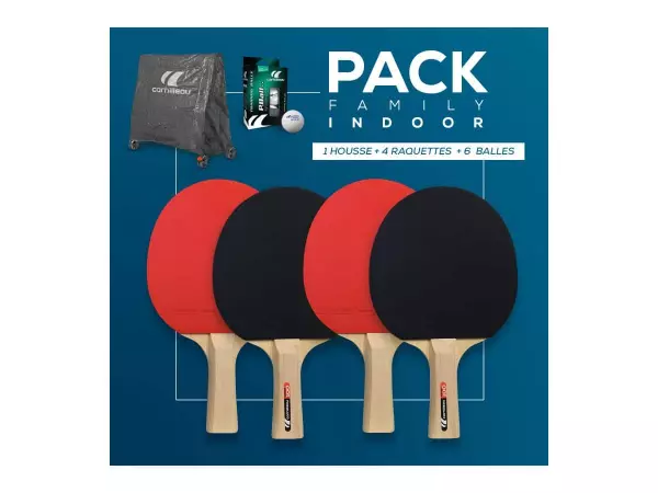 CORNILLEAU Family Pack Indoor CONSTA 4 RAQUETAS,BOLAS Y FUNDA MESA INTERIOR,PING PONG