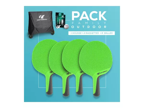 CORNILLEAU Family Pack Outdoor PALAS PING PONG CONSTA 4 PALAS,PELOTAS Y FUNDA DE MESA EXTERIOR