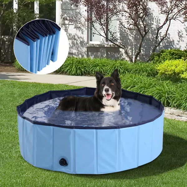 Bañera para Perros Gatos Plegable Ø140x30cm Piscina Rígida para Mascotas Natación Baño Color Azul