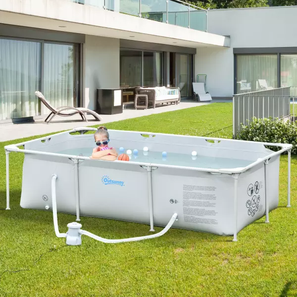 Piscina Desmontable Tubular 252x152x65 cm con Depuradora de Cartucho 1.200L/H Piscina Rectangular de Exterior para Adultos y Niños 2163L Gris