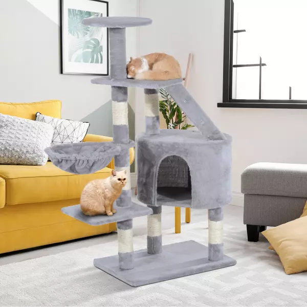 Rascador gato Árbol para Gatos Poste Centro Arañar Dormir Jugar Rascador Felpa Gris 55x40x125cm