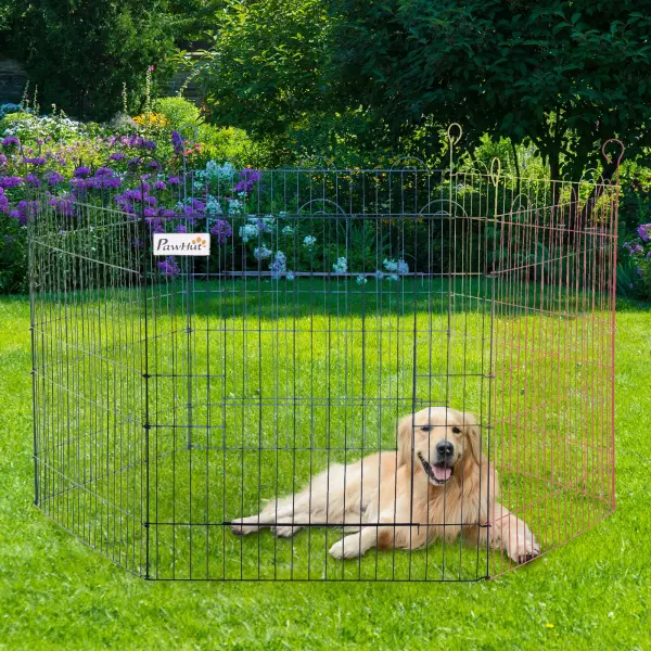 Parque de Juegos para Mascotas Jaula Plegable para Perros de 6 Paneles para Jardín Patio Interior y Exterior Ø120x66 cm Multicolor