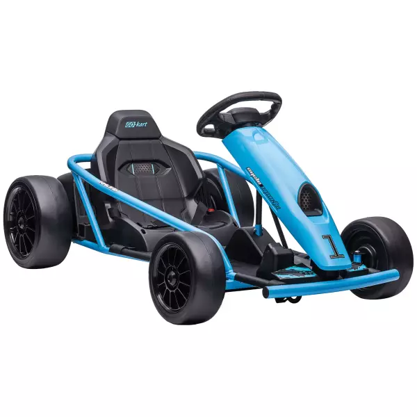 Elektro-Gokart para Niños, Función de Drift, Bocina, Música, Cinturón de Seguridad, Arranque Suave, Azul/Negro