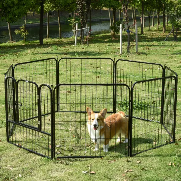 Parque para Mascotas Perros 8 Vallas 79x79 cm Corral Plegable con Puerta y Doble Pestillo Paneles Metálicos Cerca de Entrenamiento Negro