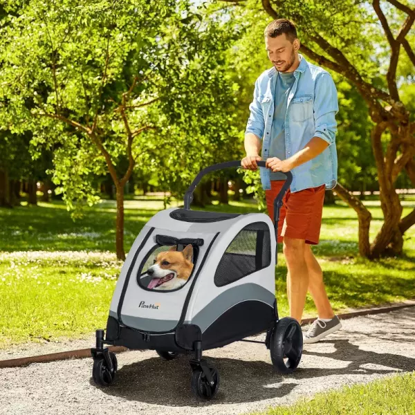 Cochecito para Perros Plegable Carrito para Mascotas con Correa de Seguridad Ventanas y Frenos 107x72x102 cm Gris