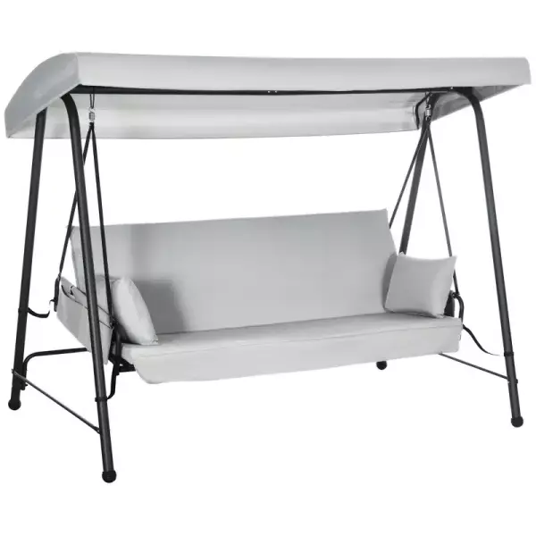Columpio de Jardín de 3 Plazas Convertible en Cama con Toldo Reclinable 2 Cojines y Marco de Acero 236x138x185 cm Gri