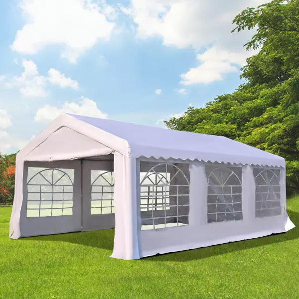 Carpa de Jardín Cochera Gazebo 6x4m Pérgola Cenador Pabellón de Acero y PE 6x4x2,8 m Blanco