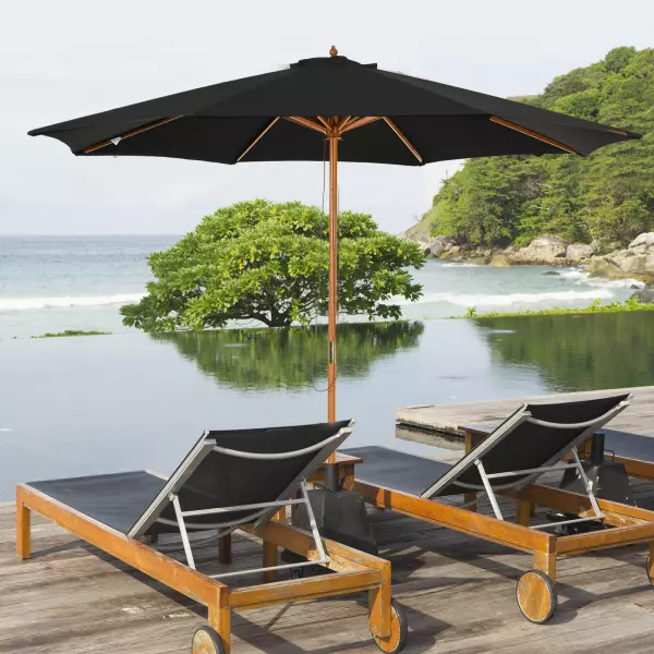 Sombrilla Parasol para Terraza Jardín Piscina Patio Camping de Madera y Tejido de Poliéster Ø300x250 cm Negro