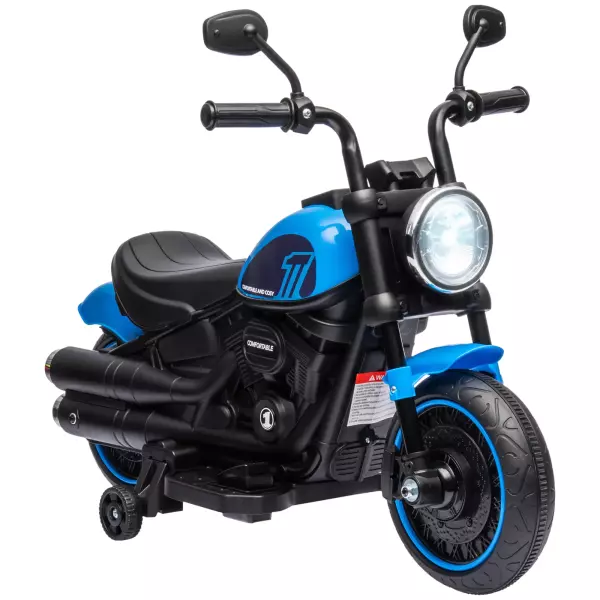 Moto Eléctrica para Niños de 18-36 Meses con Batería 6V Faro y Ruedas Auxiliares Desmontables Blanco/AZUL/ROJO