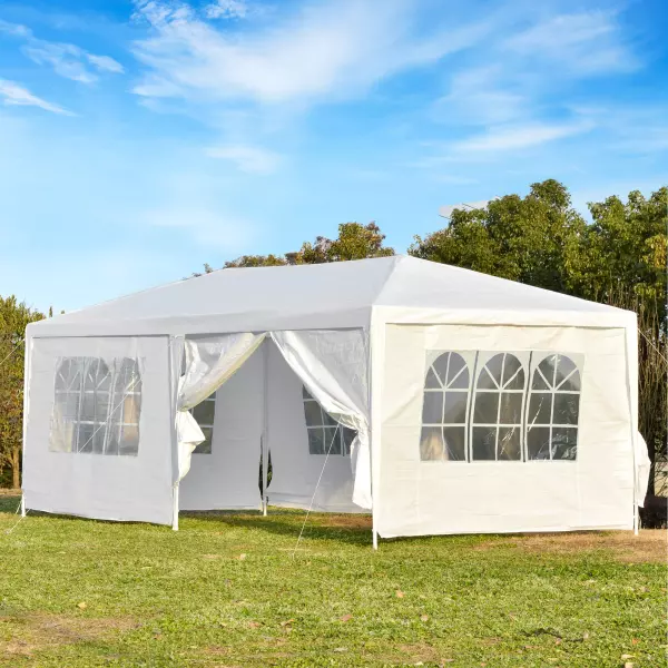 Carpa para Fiestas 6x3 m Pabellón de Jardín con 2 Puertas 4 Paredes Laterales Extraíbles y 4 Ventanas para Exterior Eventos Bodas Festivales Blanco