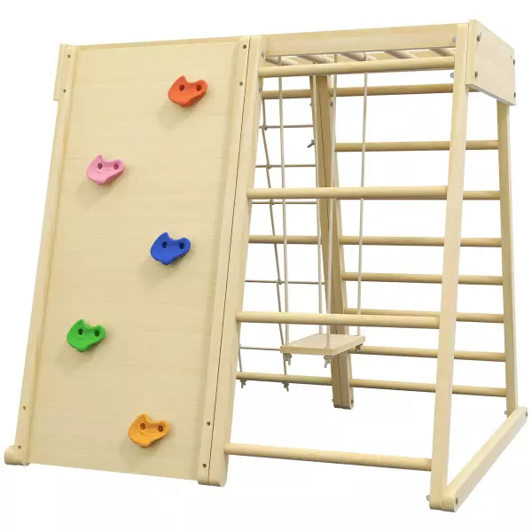 Set de Escalada 5 en 1 con columpio muro de escalada cuerda y trepar en madera barras de mono para niños