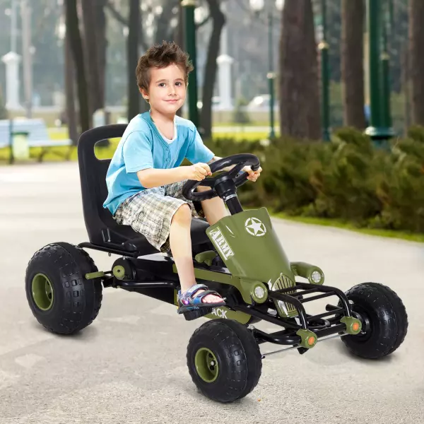 Go Kart Coche de Pedales Racing Deportivo con Asiento Ajustable Embrague y Freno 99x65x56cm Marco Acero Negro y verde