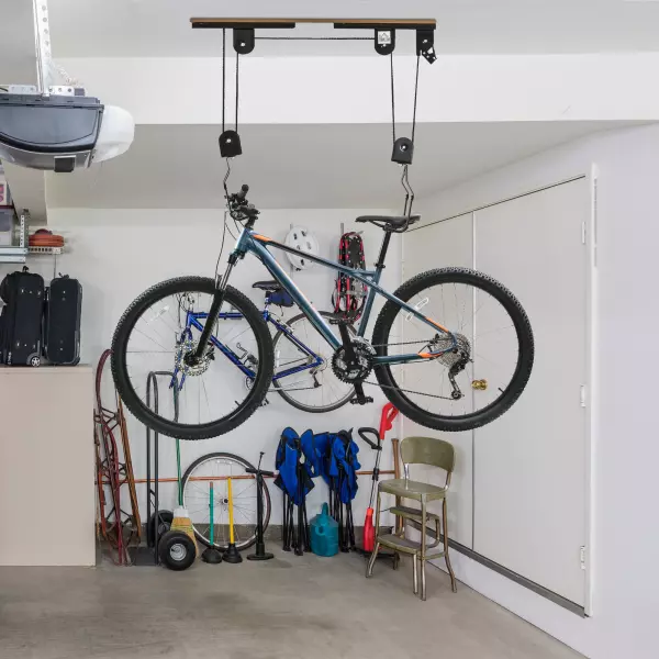 Elevador para Bicicletas en el Techo Mediante Poleas Cuerdas Ganchos con Altura Ajustable Soporte para Bici al Techo Carga 20 kg Acero Negro