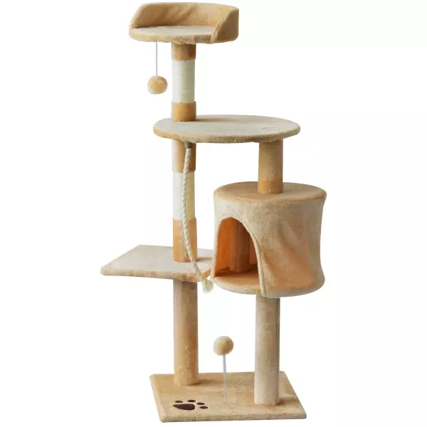 Rascador Gato Árbol para gatos con Plataformas Casetas Bolas de Juego Beige