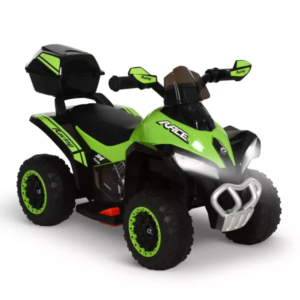 Quad Eléctrico ATV Cuatrimoto con Faros Música MP3 Caja de Almacenaje para Niños de +18 Meses Batería 6V Recargable 78,5x40,5x46 cm Verde