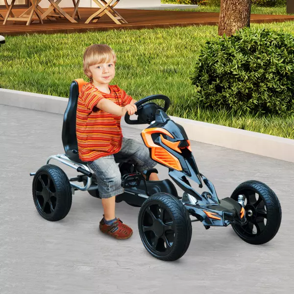 Go Kart Racing Deportivo Coche de Pedales para Niños de 3-8 Años - Negro y Naranja - 122 x 60 x 70cm preguntar stock