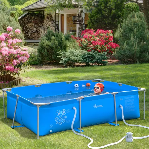 Piscina Desmontable Tubular 291x190x75 cm con Depuradora de Cartucho 1.200L/H Piscina Rectangular de Exterior para Adultos y Niños 3600L Azul