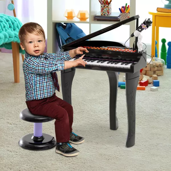 Piano de Juguete Mini Piano Electrónico Teclado con 37 Teclas Piano Niño Instrumento de Educación musical con Micrófono Altavoz Negro