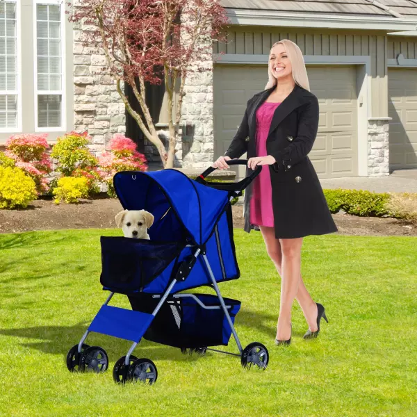 Cochecito Plegable Mascotas 75x45x97cm Perros Gatos Carrito Ruedas Giran 360 Grados Azul /GRIS/ROJO/CAFE