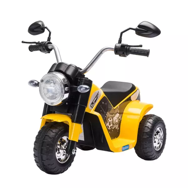 Moto Eléctrica Infantil con 3 Ruedas Triciclo a Batería 6V para Niños de 18-36 Meses con Faro Bocina Velocidad 2 km/h 72x57x56 cm Amarillo