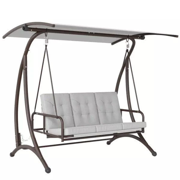 Columpio de Jardín de 3 Plazas Convertible en Cama con Toldo Ajustable UPF30+ y Cojines 200x120x175 cm Gris Claro