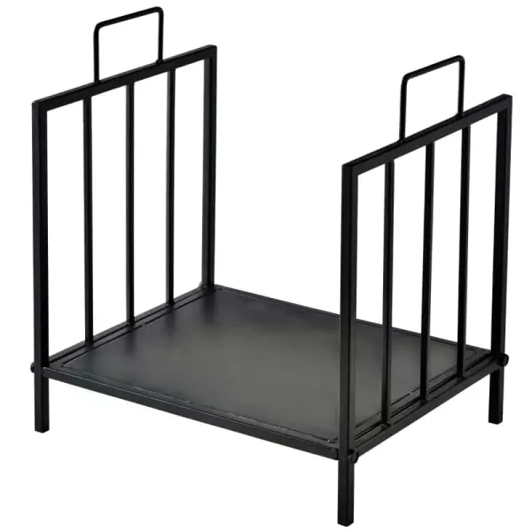 Estante de Leña para Chimenea Tradicional Leñero Interior y Exterior Almacenaje para Madera con Asas Diseño Elevado 44,5x33x46,5 cm Negro