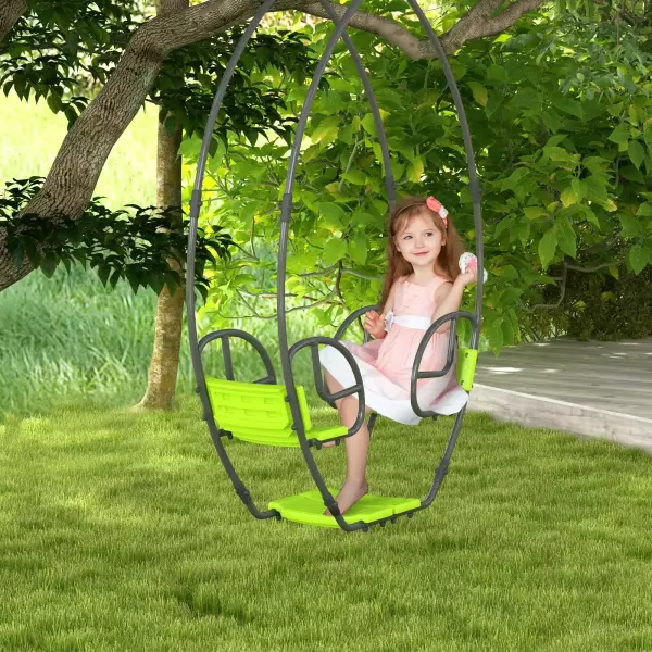 Balancín para niños estructura en metal con mango para 2 niños de 3 a 6 años 110,5 x 40,5 x 180 cm verde asiento columpio