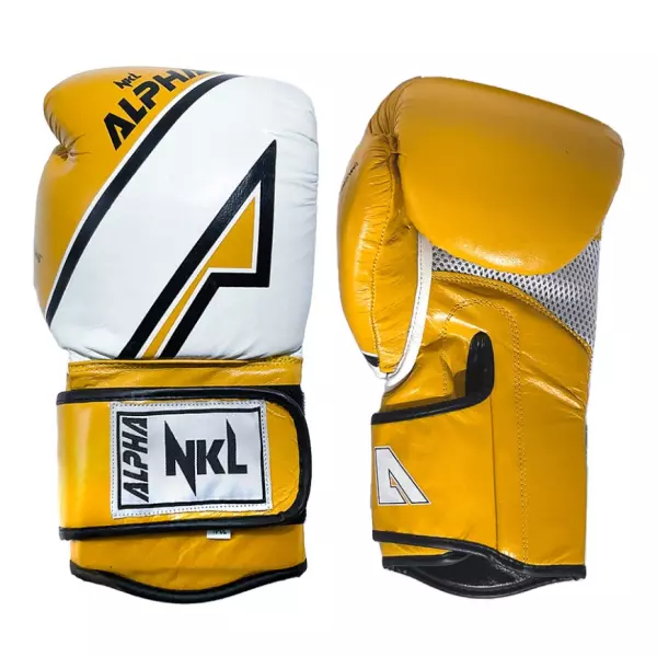 GUANTE DE BOXEO NKL ALPHA AMARILLO-BLANCO/gris-rojo/negro-blanco/azul-piel de bufalo