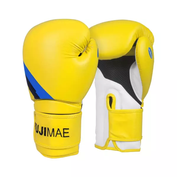 Guantes Boxeo Windtech. Blanco/Amarillo Neon. 16oz