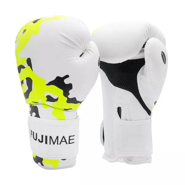 Guantes Boxeo Windtech. Blanco/Amarillo Neon. 12oz