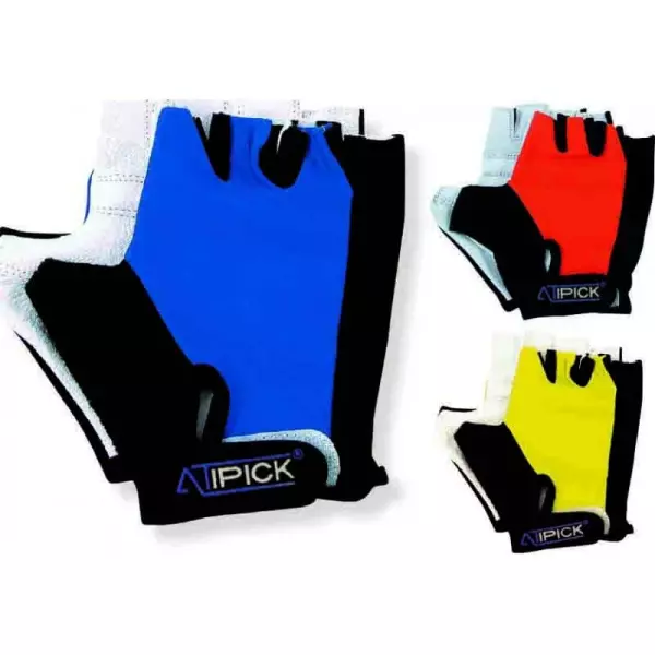 Guantes ciclismo ROJO/AMARILLO/AZUL mod. LEADER elastano palma piel