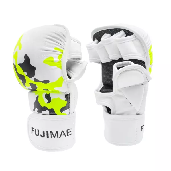 Guantes MMA Sparring. Blanco-Amarillo Neón. S