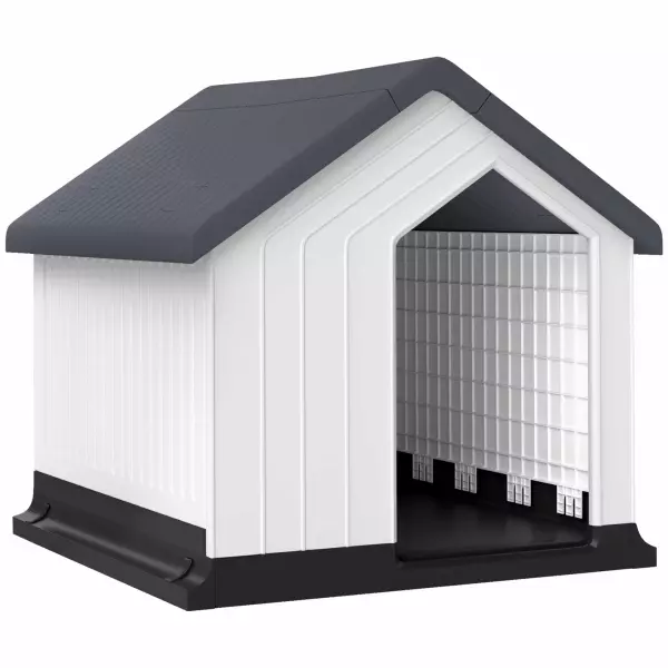 Caseta para Perros Pequeños y Mini de Exterior Impermeable de Plástico con Ventana, 62x61x60 cm, Gris