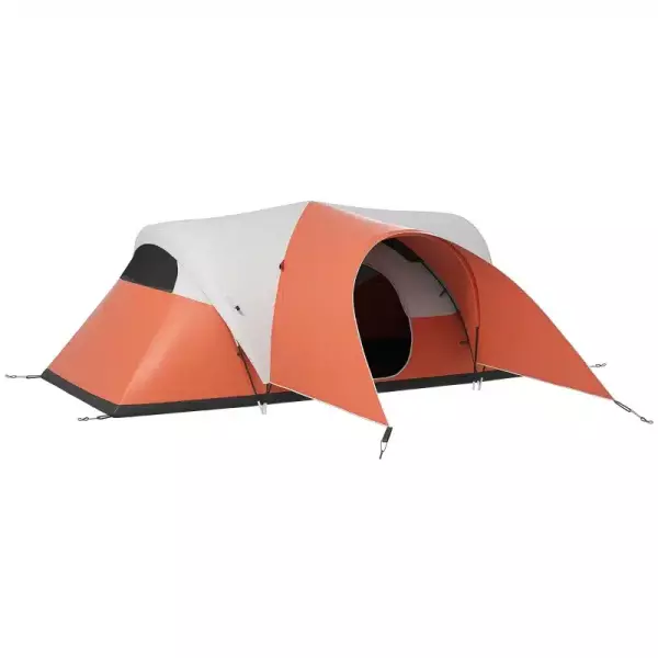 Tienda de campaña familiar 5-6 personas impermeable ligera ventilada con saco de transporte, 550x300x198 cm azul/marron/naranja