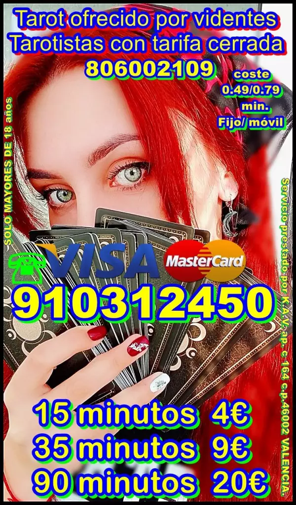 4€ 15 min TAROT VISA  910312450 TARIFA CERRADA LAS 24/7 DÍAS