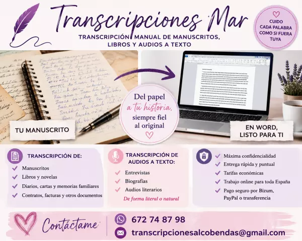 PASO TU MANUSCRITO, BIOGRAFÍAS, NOVELAS A ORDENADOR