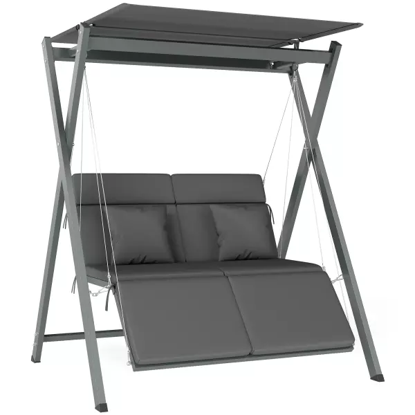 Columpio de Jardín de 2 Plazas Convertible en Cama con Toldo Ajustable UV30+ y Cojines 142x130x168 cm Gris Oscuro