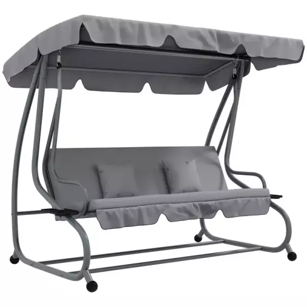 Balancín de Jardín Exterior de 3 Plazas Convertible en Cama con Toldo Ajustable y 2 Almohadas Carga 340 kg Gris 4.6