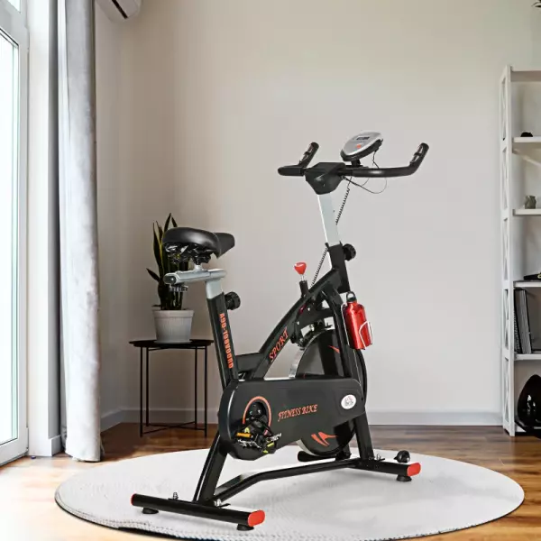 Bicicleta Estática de Fitness con Pantalla LCD Volante de Inercia de 10 kg 47x120x104.5-117cm Rojo y Negro